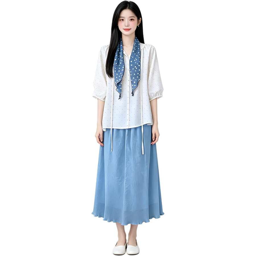 MARIE·COCO Two Piece Skirt Sets Women's V Neck Moderate Long Skirt
