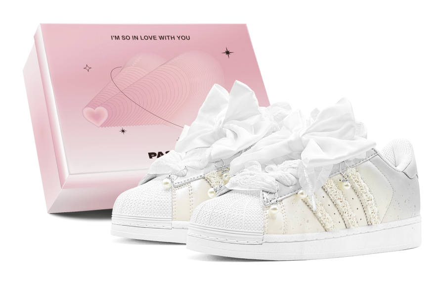 Adidas Originals Superstar 2 Romantic Treat, Champagne Flowers, Gradient, Handmade Low top Skateboard Shoes Women's