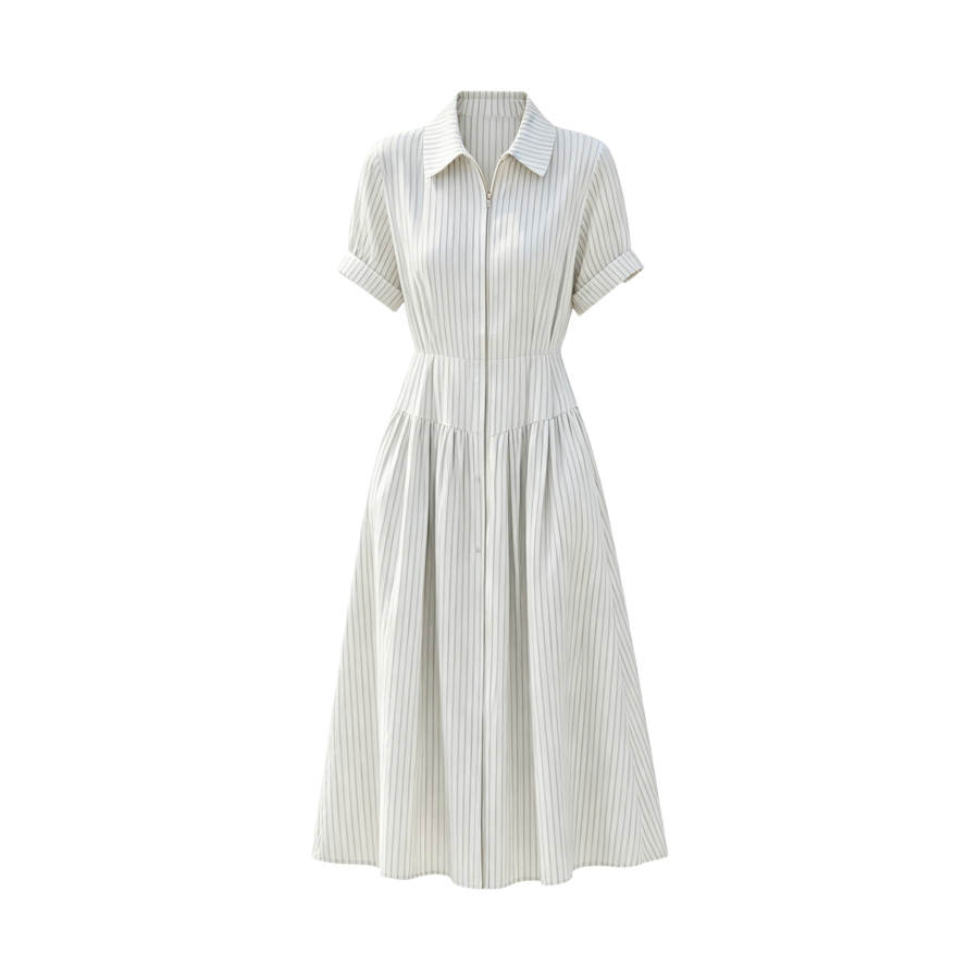 TUSHIFEI Short Sleeved Dresses Women's Image Color Polo Collar Moderate Midi Skirt A Line Skirt