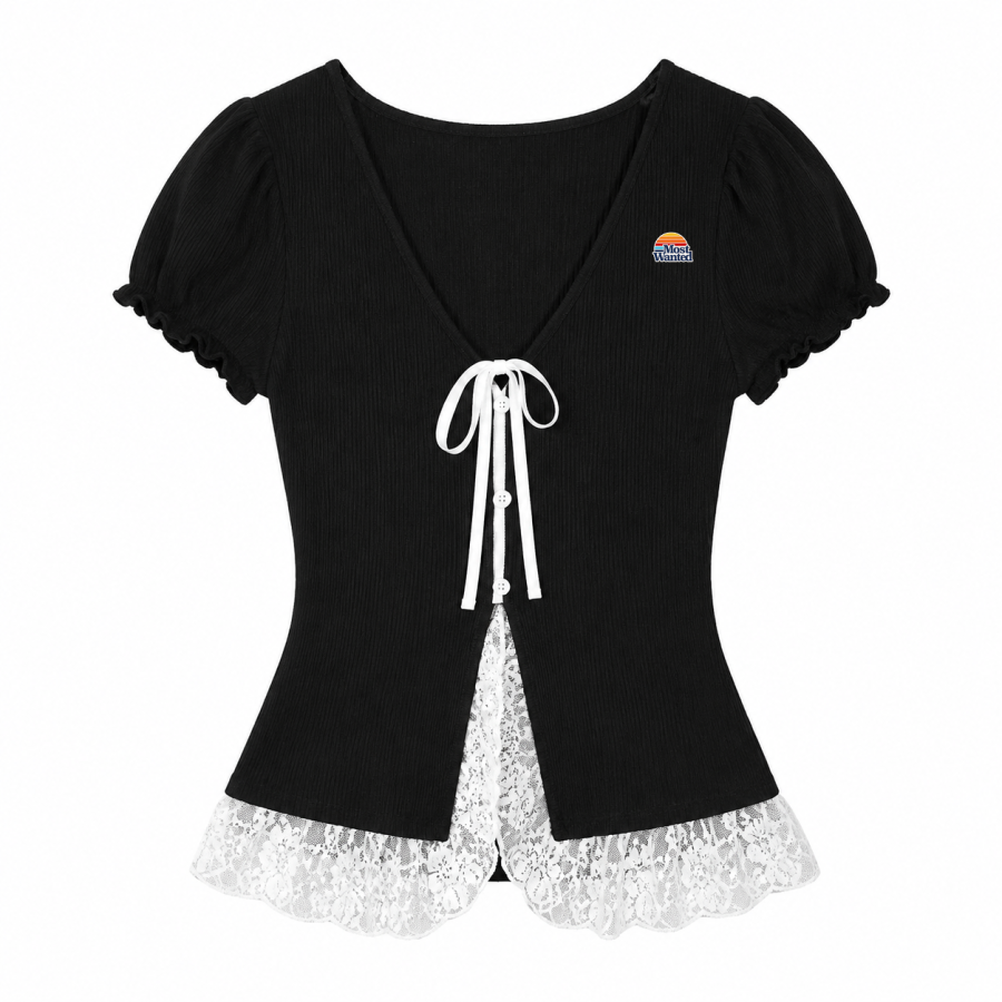 MostwantedLab T Shirts Women's Black V Neck Thin Nipped In Waist