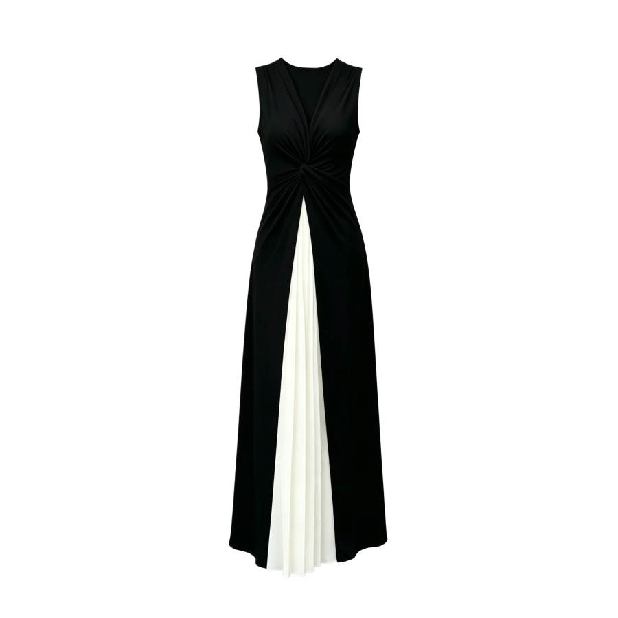 TUSHIFEI Sleeveless Dresses Women's Black V Neck Moderate Long Skirt A Line Skirt