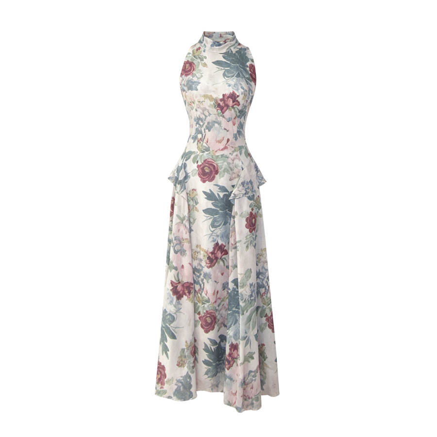 TUSHIFEI Sleeveless Dresses Women's Image Color Halter Moderate Long Skirt A Line Skirt