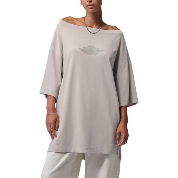 Jordan Jordan Flight Short Sleeved Dresses Women's Light Iron Ore Gray/Tin Gray/Tin Gray Boat Neck Moderate Short Skirt