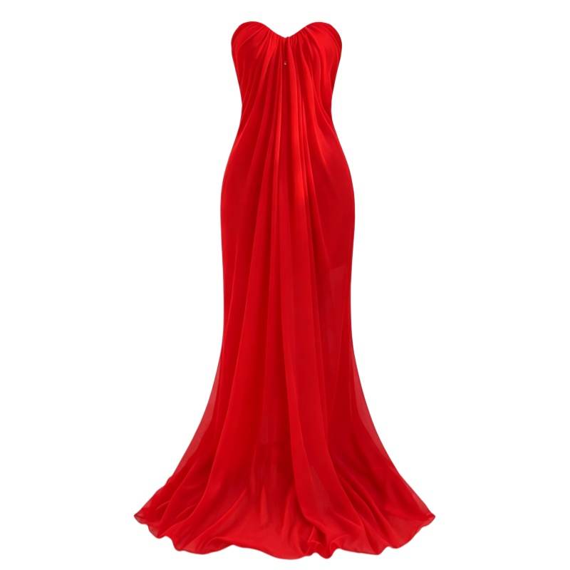CPAURA Sleeveless Dresses Women's Red Strapless Top Moderate Long Skirt Other