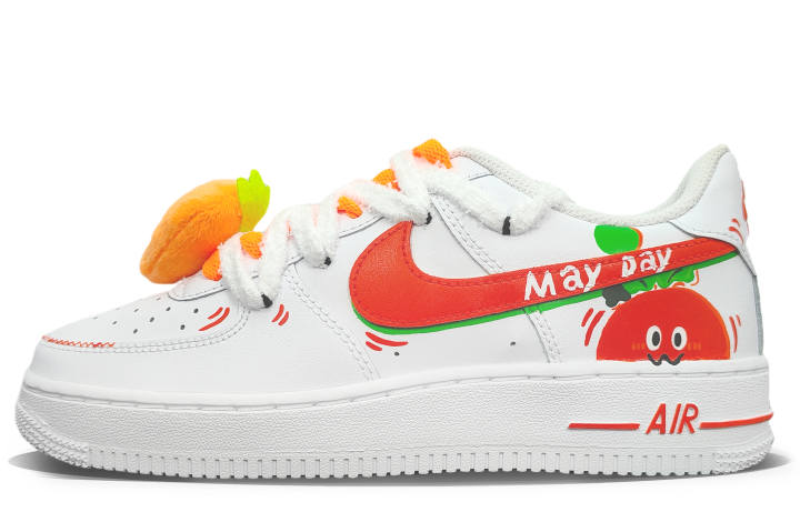 Nike Nike Air Force 1 Slip Resistant Abrasion Resistant Low top Skateboard Shoes Women's Orange White
