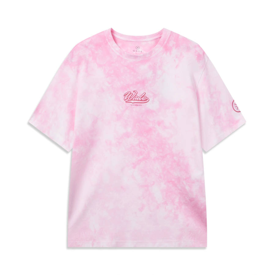 Li-Ning Li Ning Wade T Shirts Men's Impatiens Pink Tie Dye Crew Neck Moderate Straight Fit