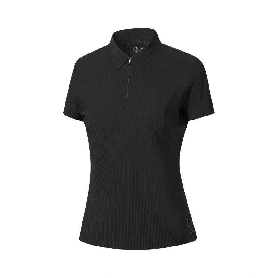 Li-Ning Li Ning Gold Logo | Polo Shirts Women's Black Polo Collar Moderate Straight Fit