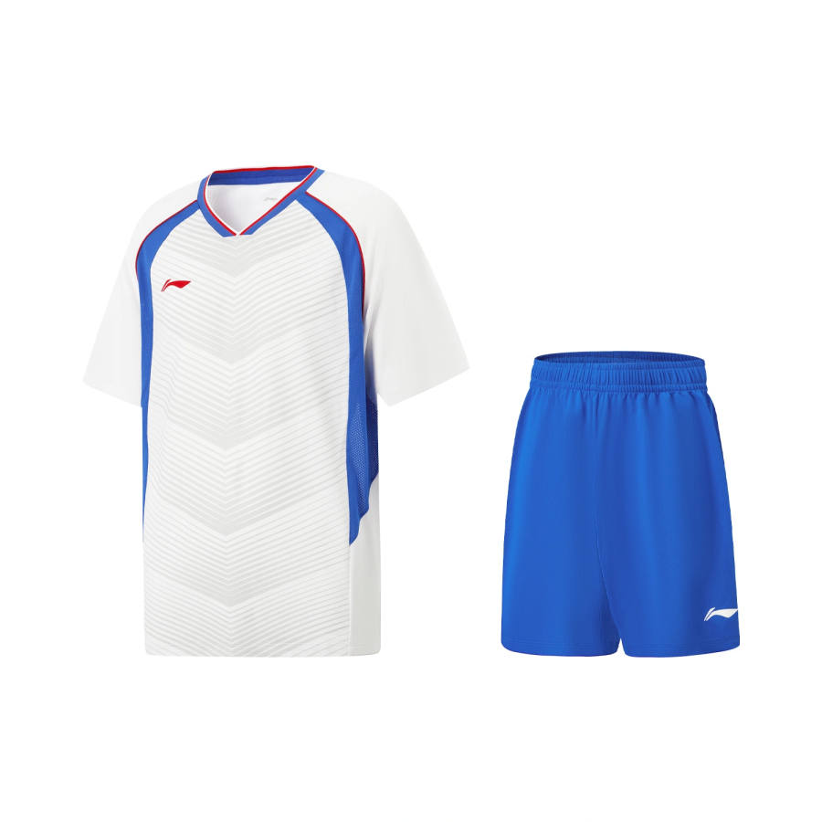 Li-Ning Li Ning Football Soccer Jersey Sets Men's White/Crystal Blue V Neck Moderate