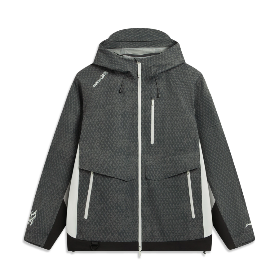 Li-Ning Li Ning Outdoor CF Tracing Windbreaker Jackets Men's Coal Gray All Over Print Hooded Detachable Moderate Straight Fit