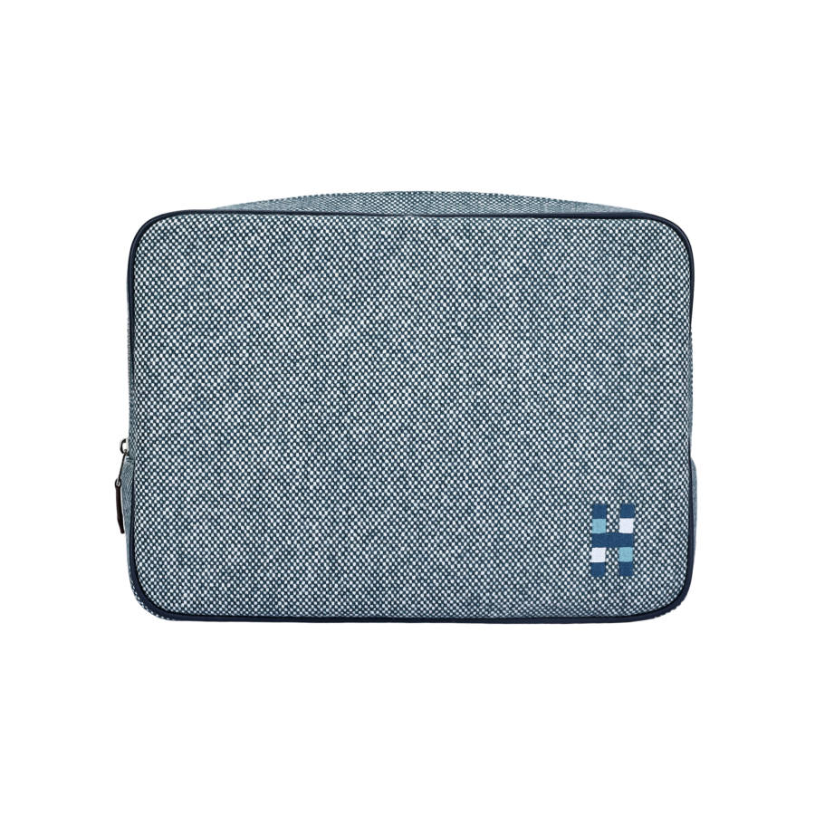 HERMES Merino Wool Travel Storage Bag Tubas Unisex Marine Blue