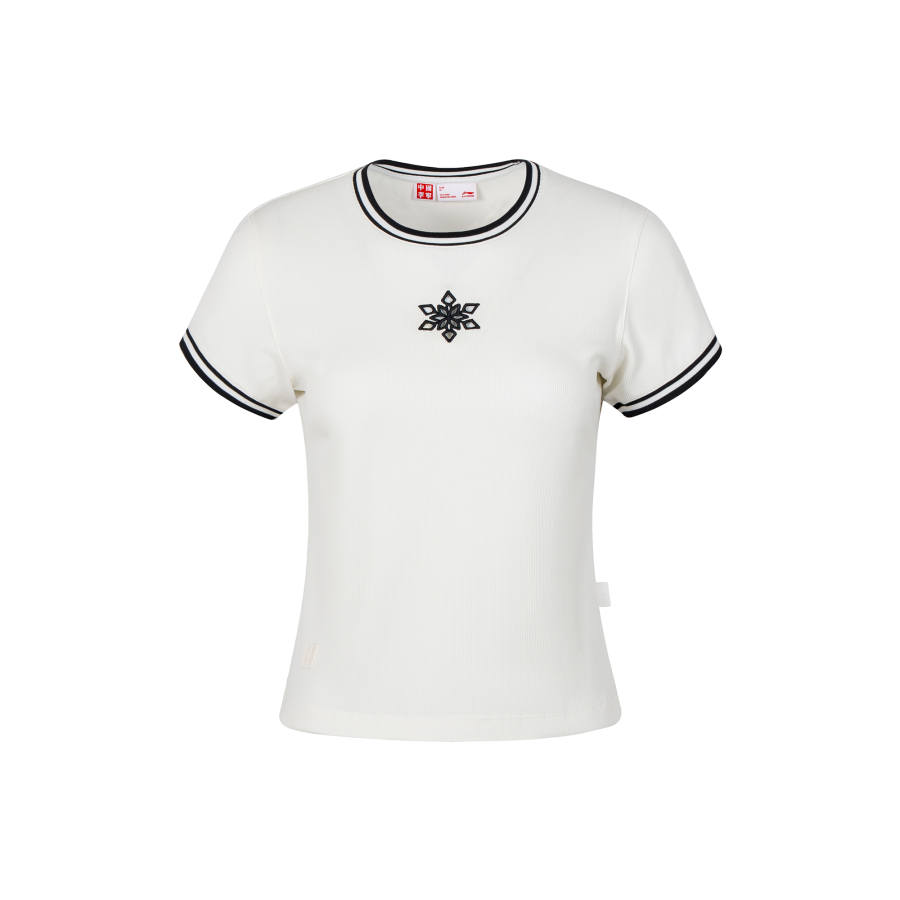 Li-Ning Li Ning T Shirts Women's Ivory Crew Neck Moderate Straight Fit