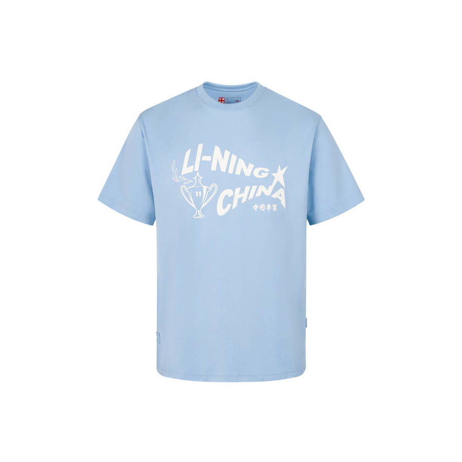 Li-Ning Li Ning T Shirts Unisex Pink/Blue Crew Neck