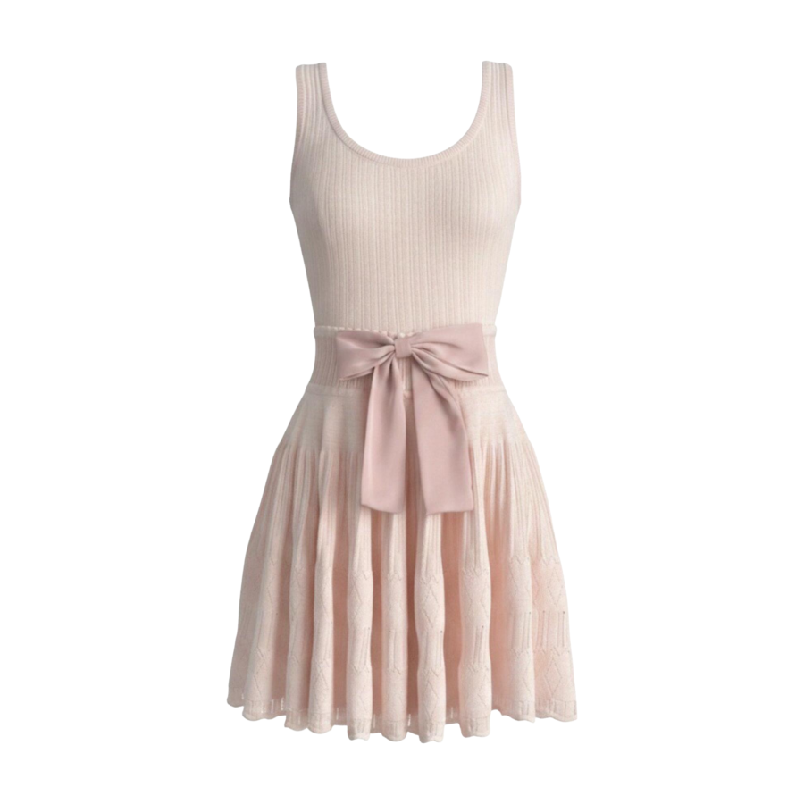 FINDSME GAGA Sleeveless Dresses Women's Crew Neck Thin Short Skirt A Line Skirt