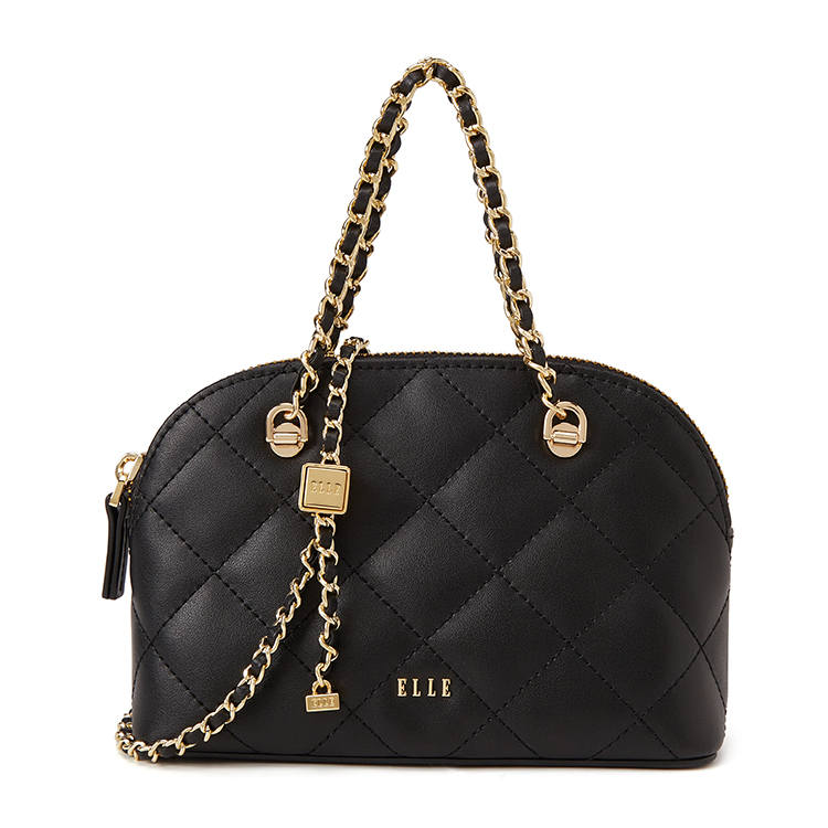 ELLE Cow Leather Handbag Women's Black/White/Denim Blue