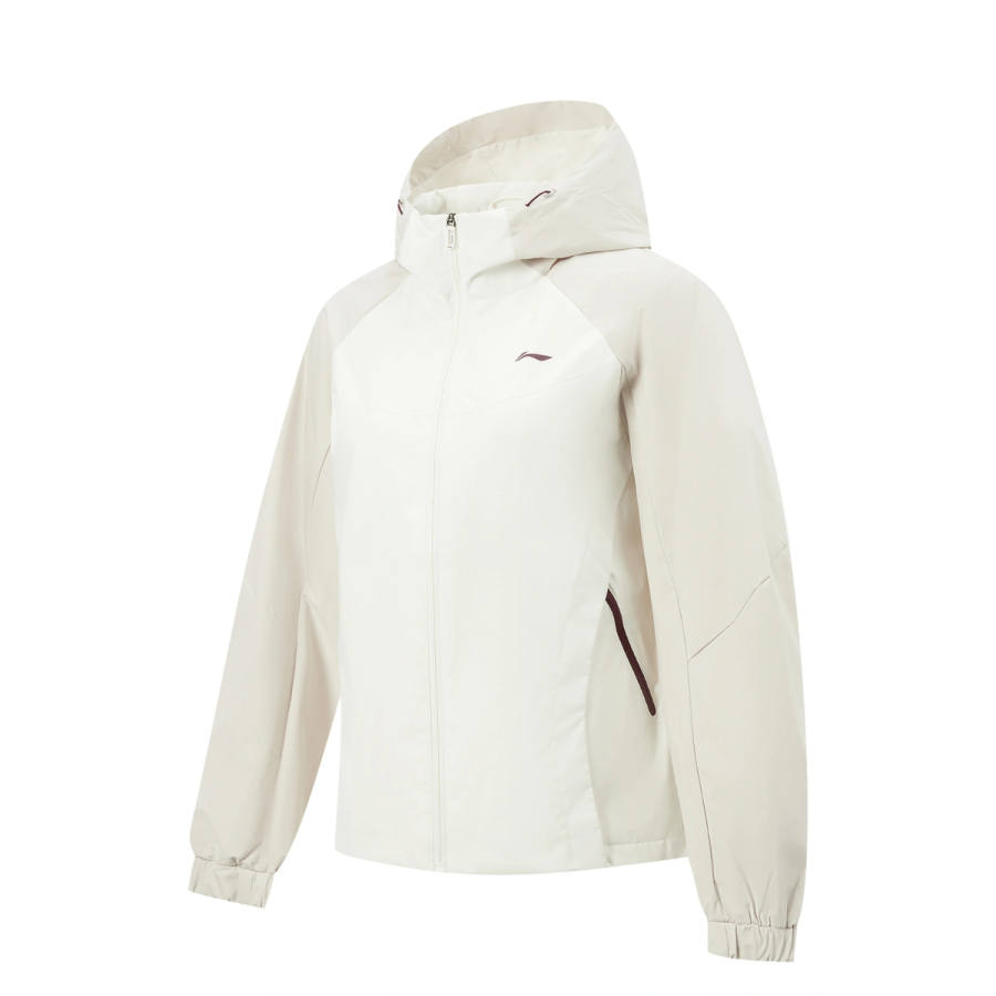 Li-Ning Li Ning Jackets Women's Ivory/Pebble White Gray Hooded Non Detachable Moderate Straight Fit