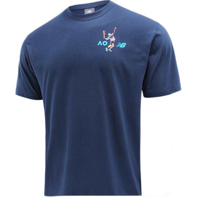 New Balance New Balance T Shirts Men's MT53444A NNY Navy Blue Crew Neck Moderate Straight Fit