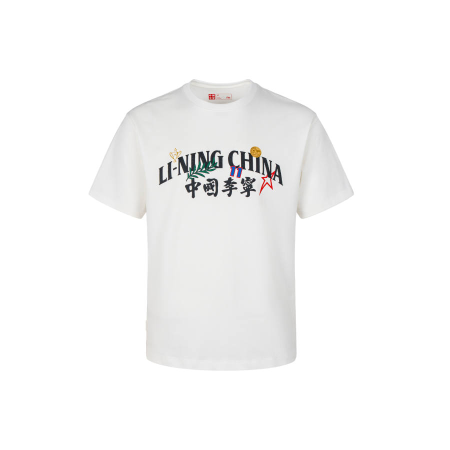 Li-Ning Li Ning T Shirts Unisex Ivory Crew Neck