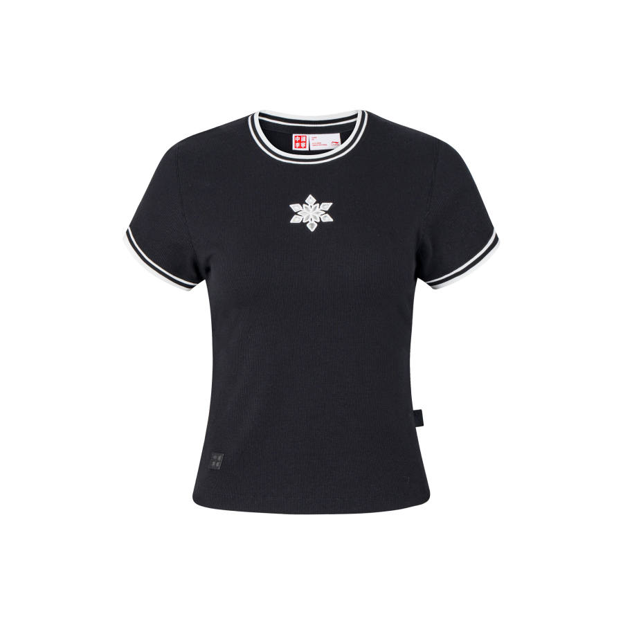 Li-Ning Li Ning T Shirts Women's Black Crew Neck Moderate Straight Fit