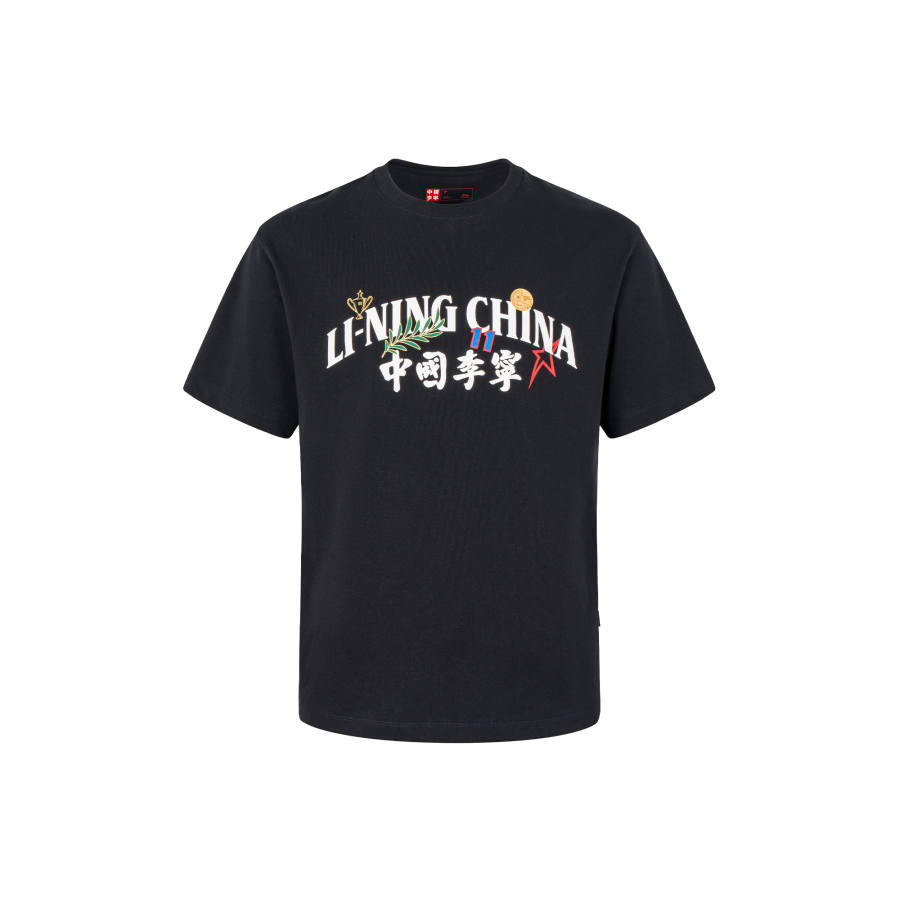 Li-Ning Li Ning T Shirts Unisex Black Crew Neck