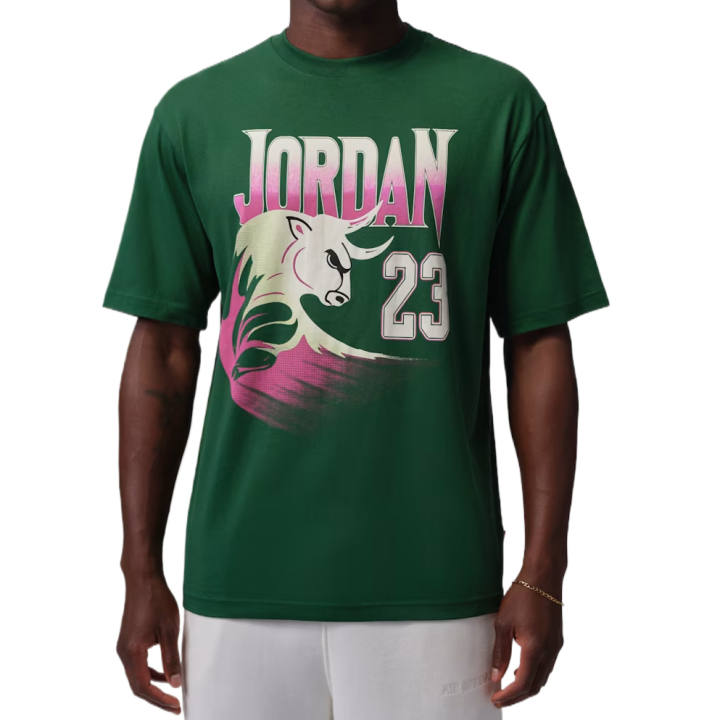 Jordan Jordan T Shirts Men's Canyon Green Crew Neck Moderate