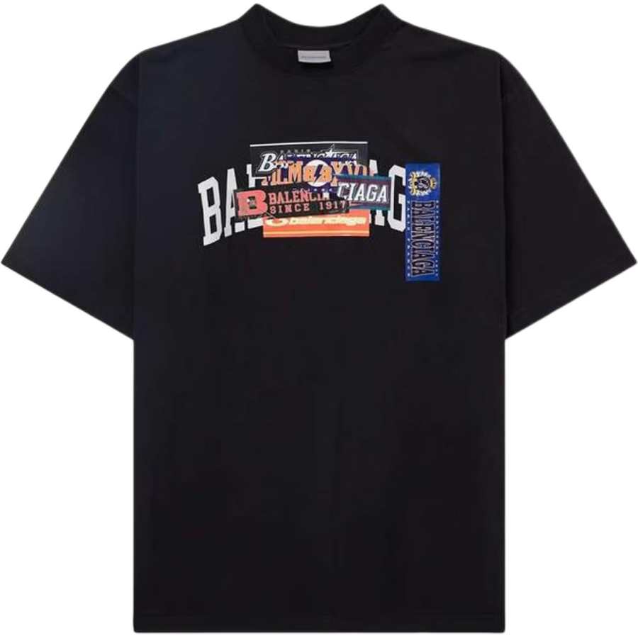 Balenciaga T Shirts Men's Black Crew Neck Moderate Straight Fit
