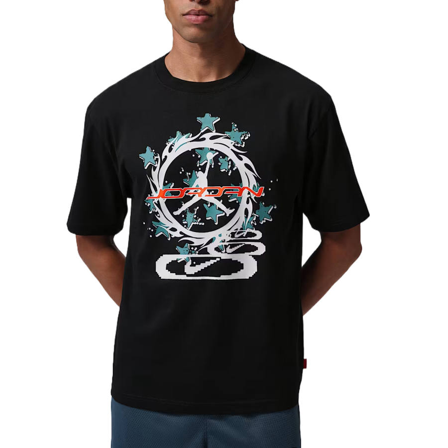 Jordan Jordan T Shirts Men's Black/White/Safety Orange Crew Neck Moderate