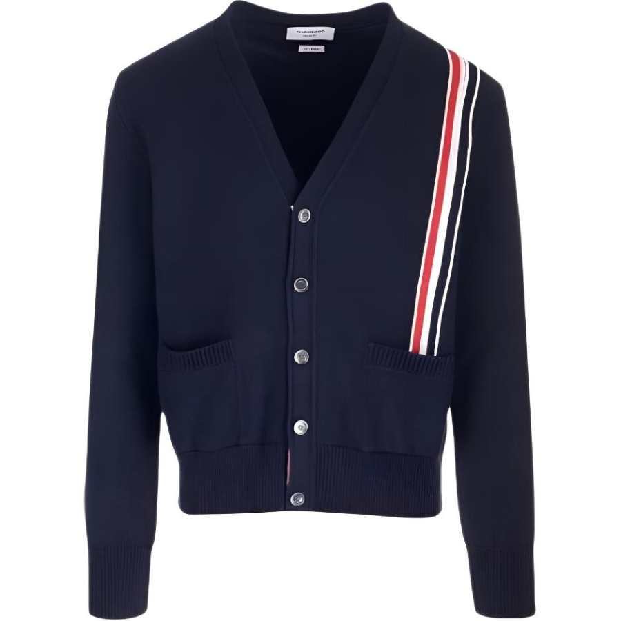 THOM BROWNE THOM BROWNE Rwb Striped V Neck Knitted Cardigan