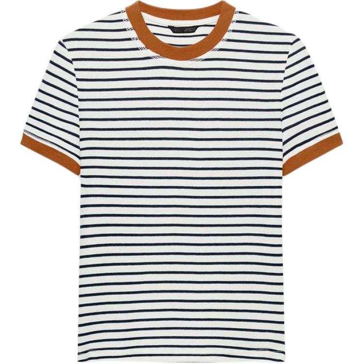 ZARA T Shirts Women's Nude/Sea Blue Crew Neck
