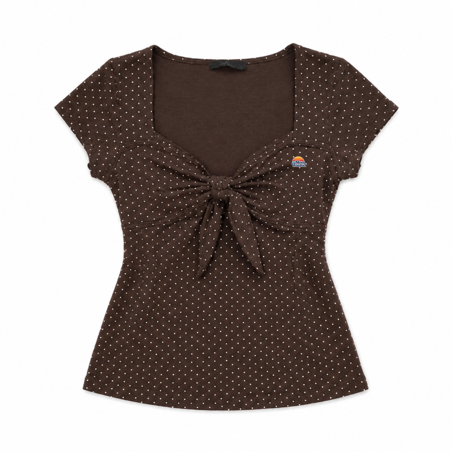 MostwantedLab T Shirts Women's Polka Dot Square Collar Thin Nipped In Waist