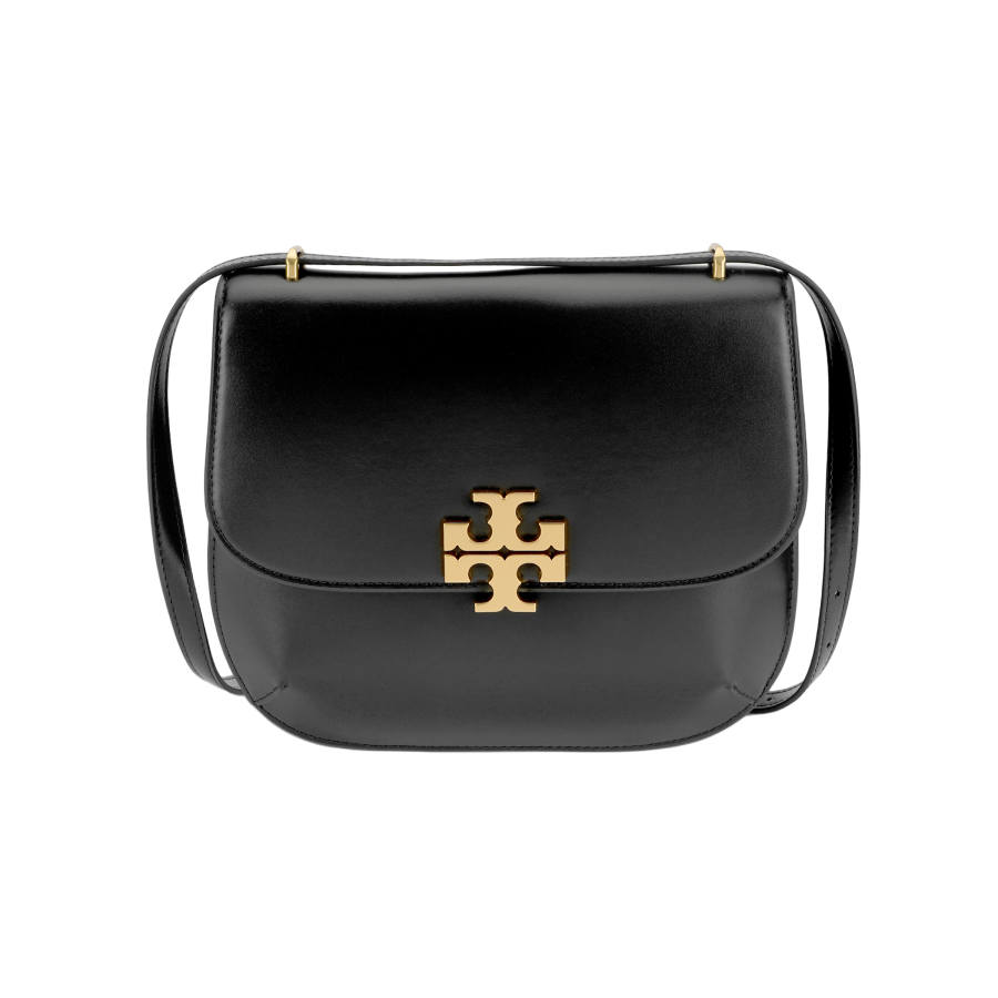 TORY BURCH Eleanor Calfskin Saddle Bag, Shoulder Bag, Crossbody Bag Women's Black