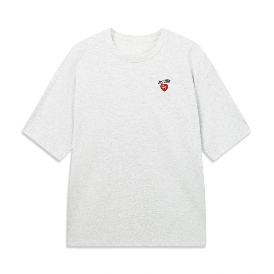Li-Ning Li Ning Sports Life Collection T Shirts Women's Heather Gray Lime Stone Gray Crew Neck Moderate Straight Fit