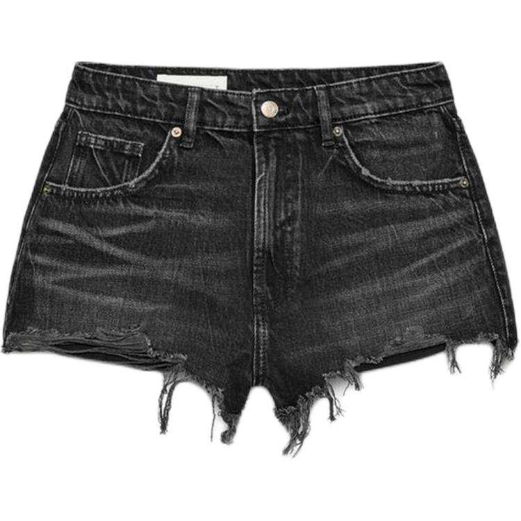 ZARA Trf Denim Shorts Women's Black Moderate Straight Fit Pants
