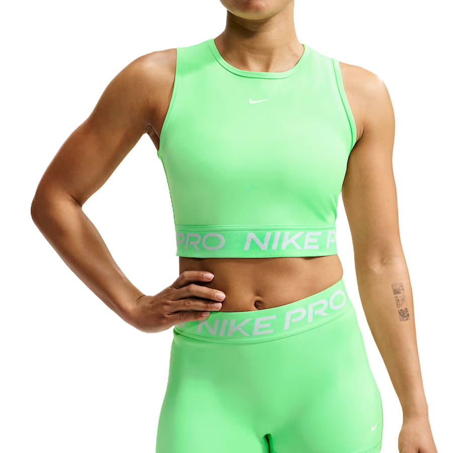Nike Nike Pro Sleeveless Sports Shirts Women's Iridescent Green/White Crew Neck Moderate