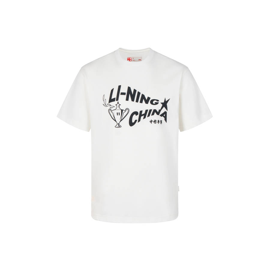 Li-Ning Li Ning T Shirts Unisex Ivory Crew Neck