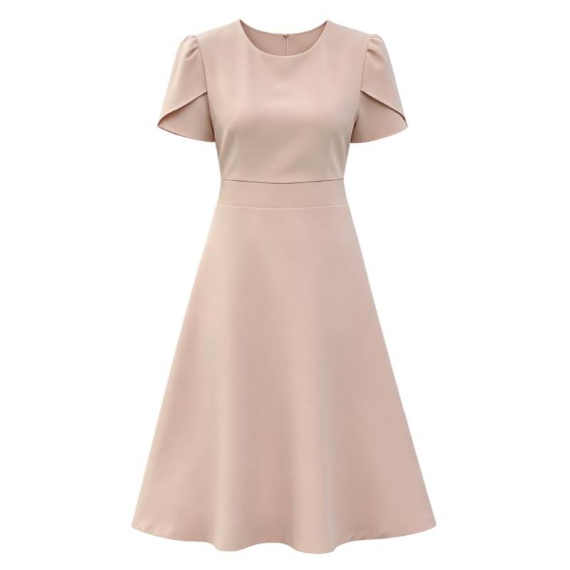 CPAURA Short Sleeved Dresses Women's Crew Neck Moderate Midi Skirt A Line Skirt