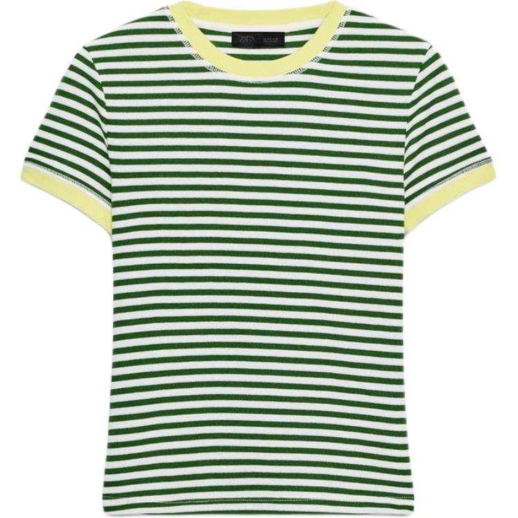 ZARA T Shirts Women's Green/Nude Crew Neck