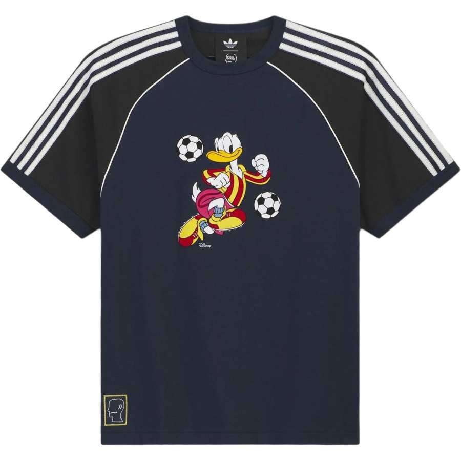 Adidas Originals X Brain Dead X Disney T Shirts Men's Preppy Navy Blue Crew Neck Moderate