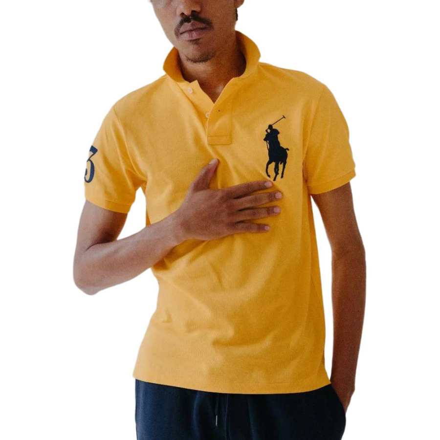 Polo Ralph Lauren Big Pony Polo Shirts Men's Yellow Polo Collar Moderate Straight Fit