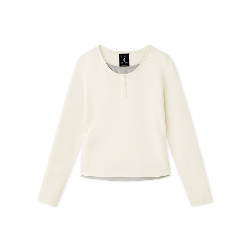 Skechers T Shirts Women's Jasmine White 06YT Crew Neck Thickened
