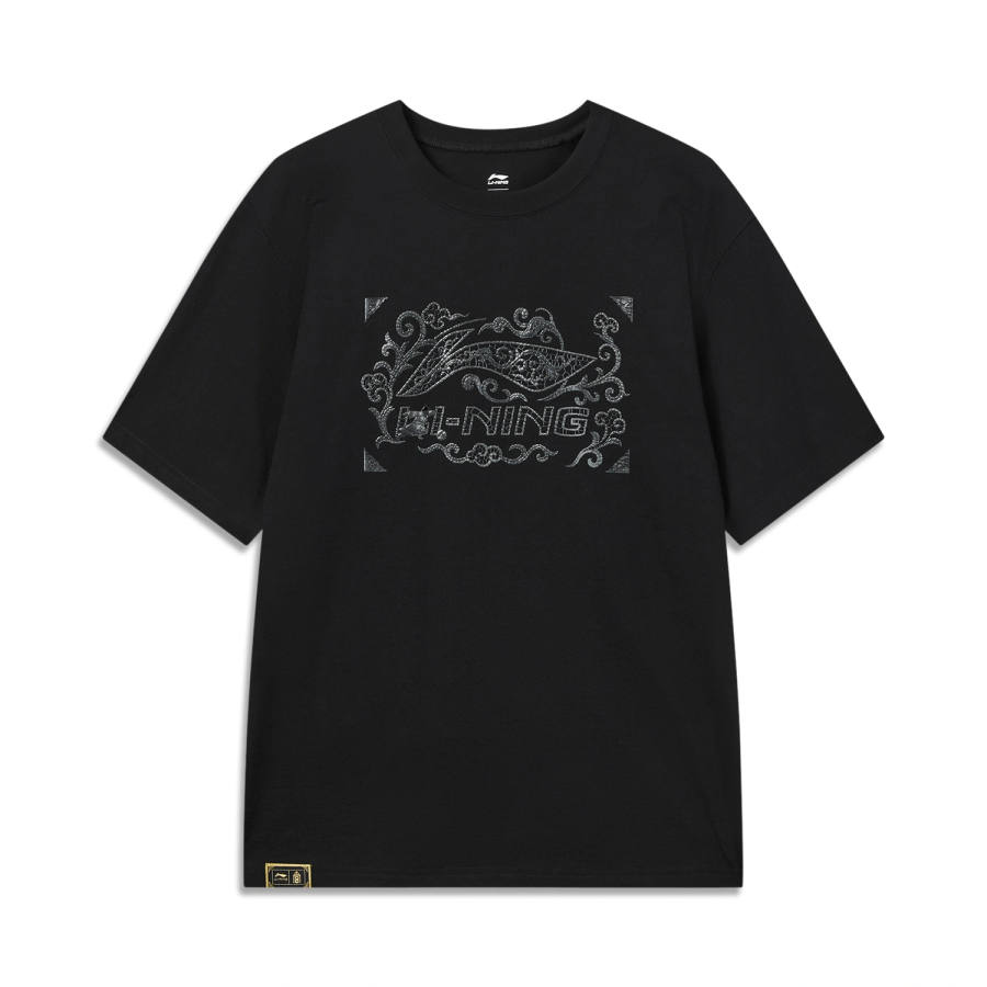 Li-Ning Li Ning China Culture Collection T Shirts Men's Black/Gray Image Crew Neck Moderate