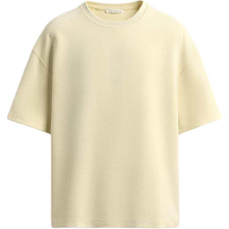 ZARA T Shirts Men's Light Yellow Crew Neck