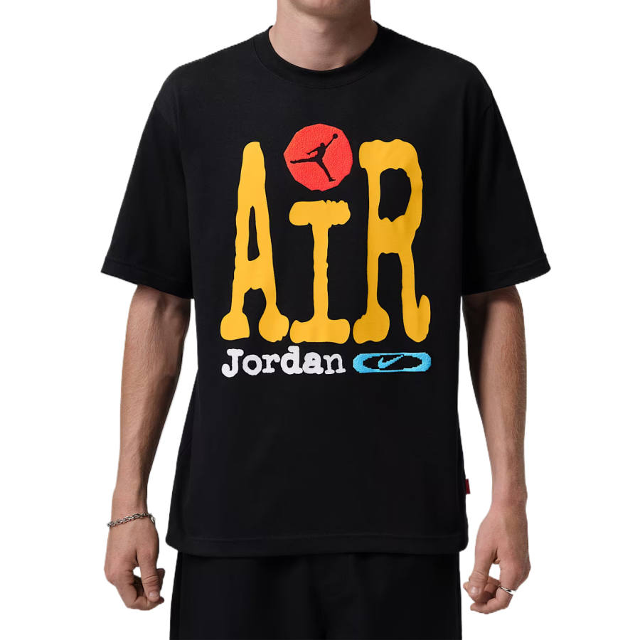 Jordan Jordan T Shirts Men's Black/Amarillo/Infrared 23 Crew Neck Moderate