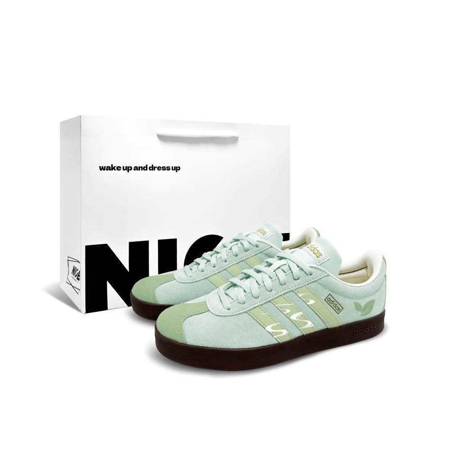 Adidas Adidas Vl Court Classic German Army Trainers Unisex Low Top Light Green & White & Brown