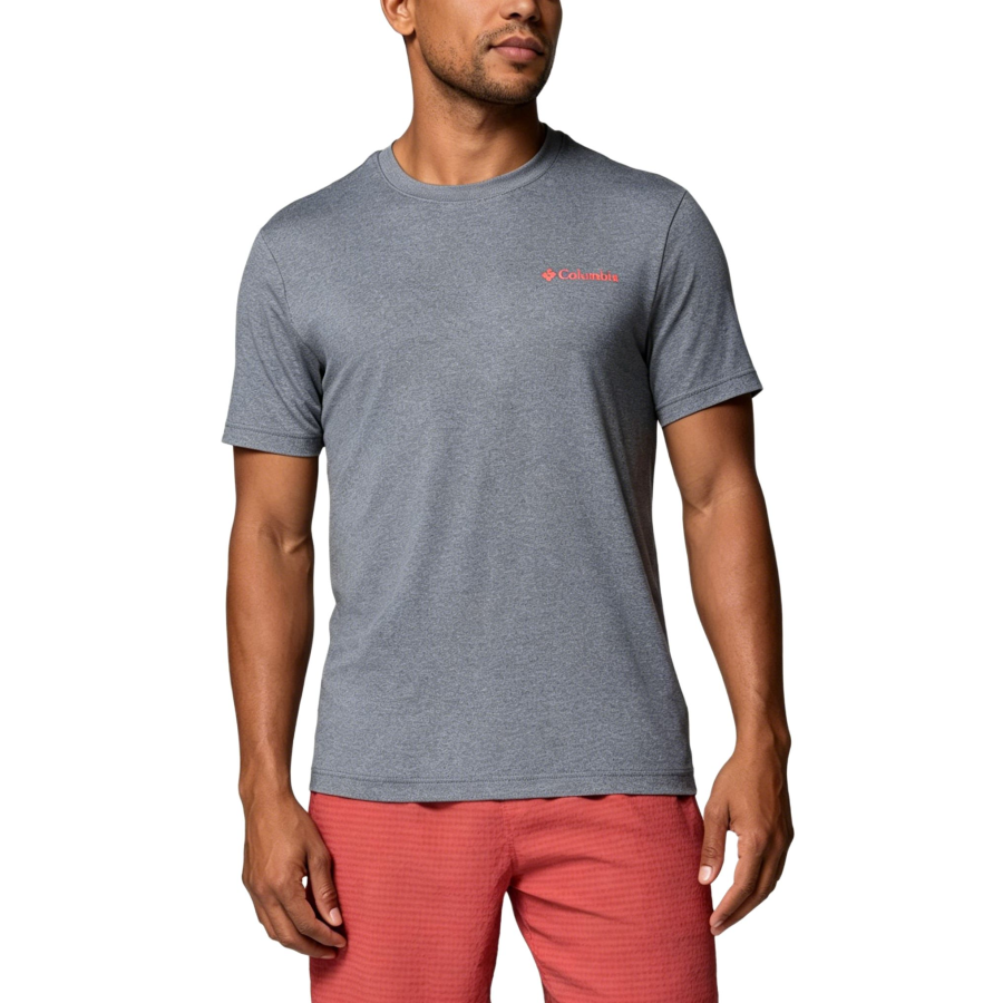Columbia Quick Dry T Shirts Men's 023 City Gray Stone Pine Linear Peaks Crew Neck