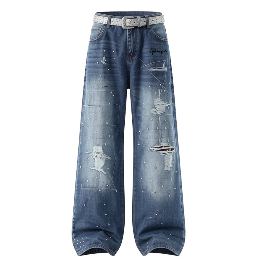 PAL ONGACO Jeans Unisex Blue Moderate Wide Leg Pants