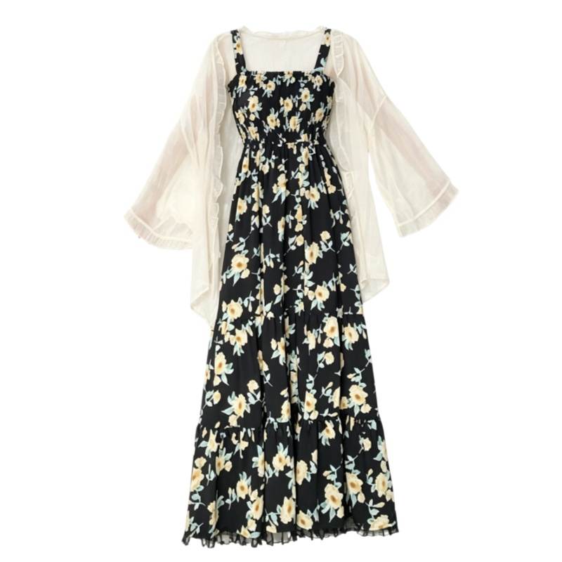 CPAURA Two Piece Skirt Sets Women's Camisole Moderate Long Skirt