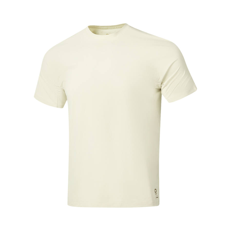 Li-Ning Li Ning Gold Logo | T Shirts Men's Porcelain Secret White Crew Neck Moderate Straight Fit