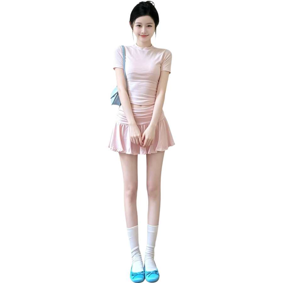 JBBCN Two Piece Skirt Sets Women's Crew Neck Thin Short Skirt