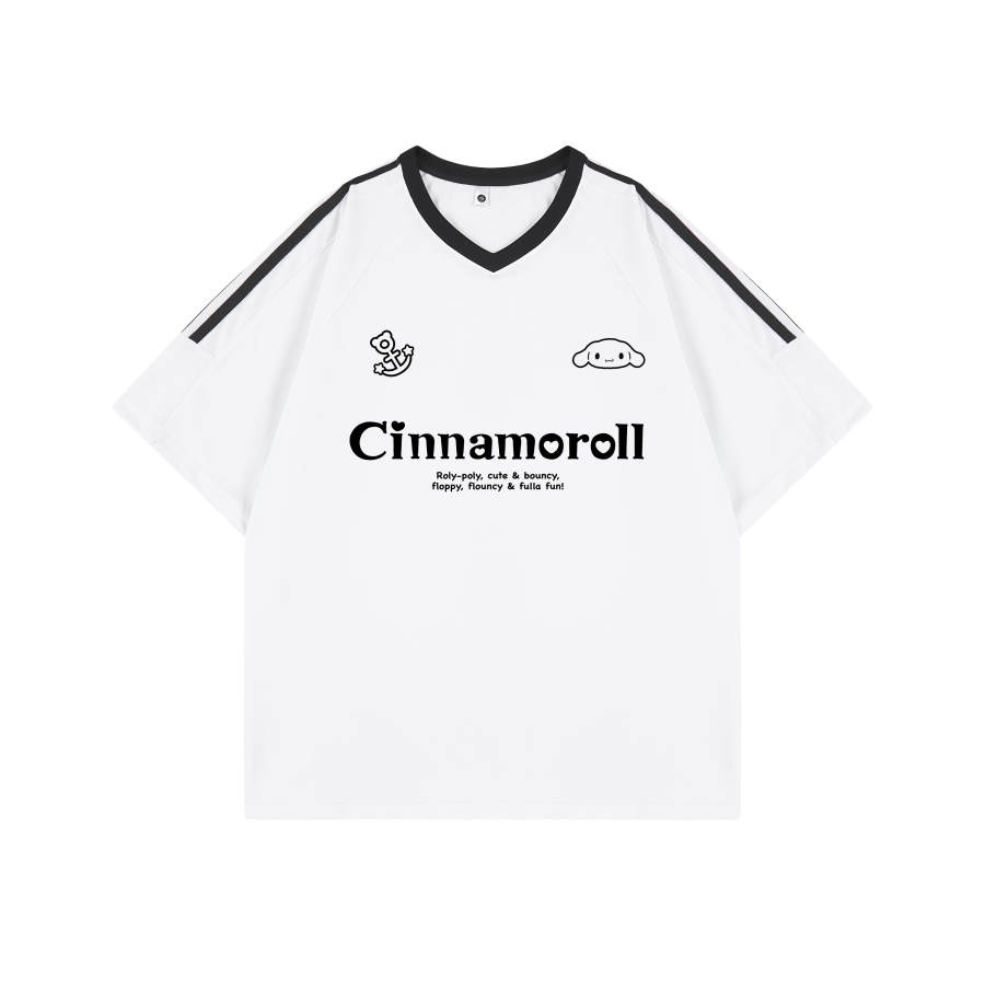 Sanrio X CINNAMOROLL T Shirts Unisex V Neck Moderate Straight Fit
