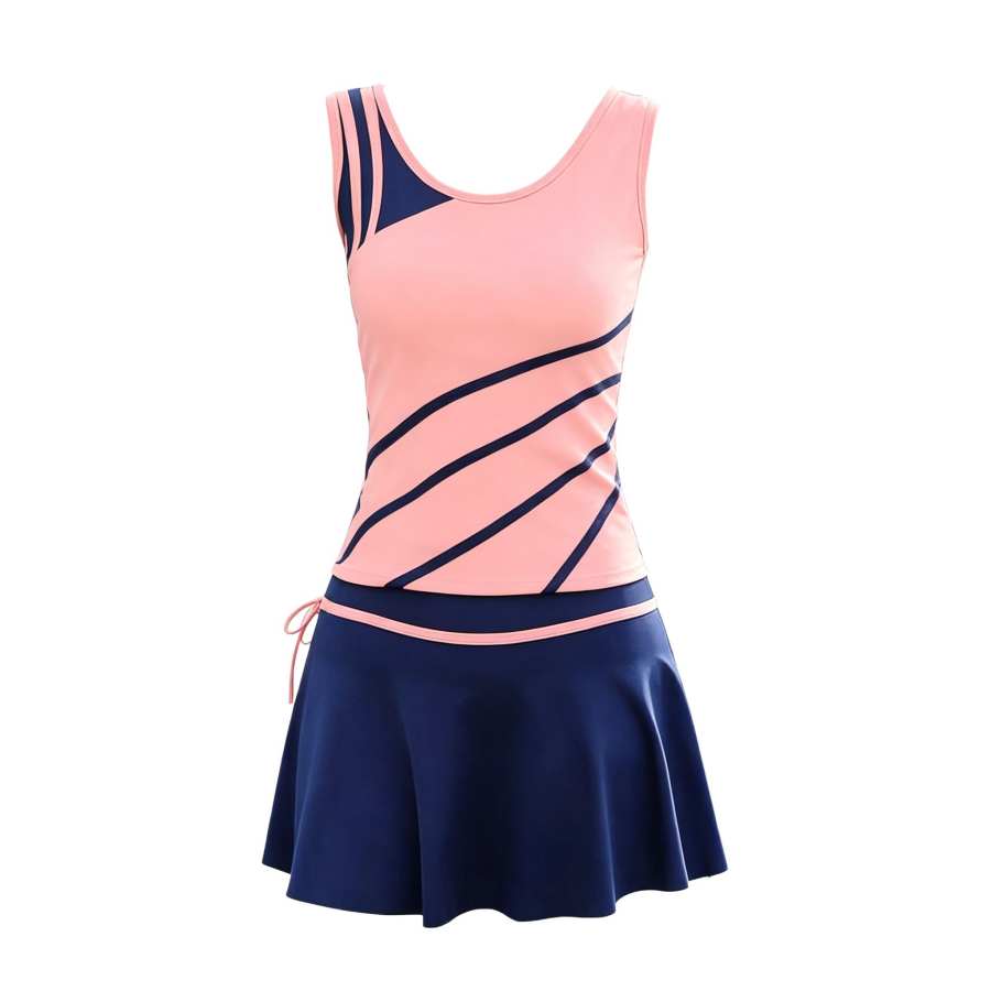 Sugarfunk Two Piece Swimsuits Women's Crew Neck Thin Short Skirt Two Piece Swimsuit